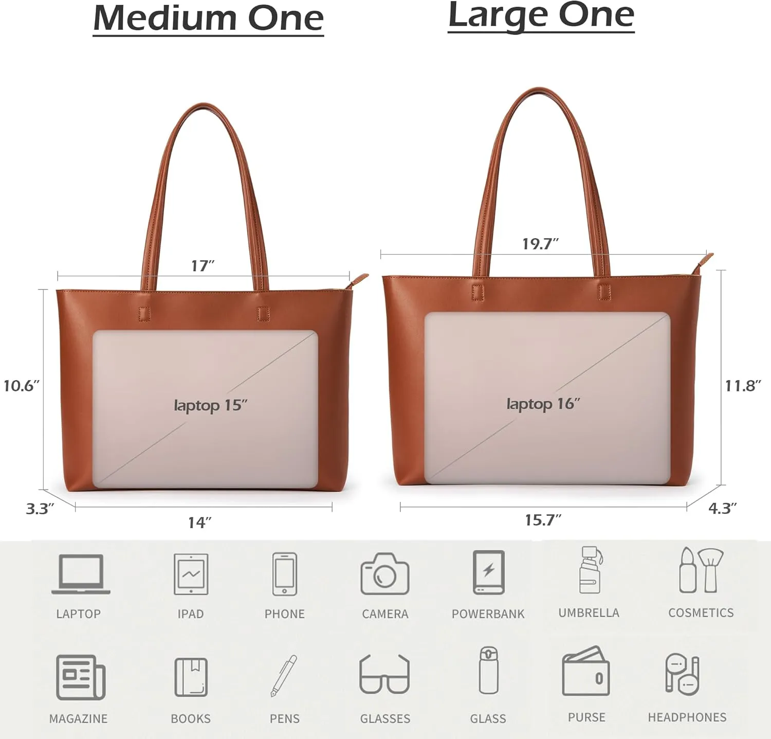 KALIDI Tote Bag Zipper Shoulder Bag Faux Leather Purses Satchel for Women Large Casual Handbag Work Dating College