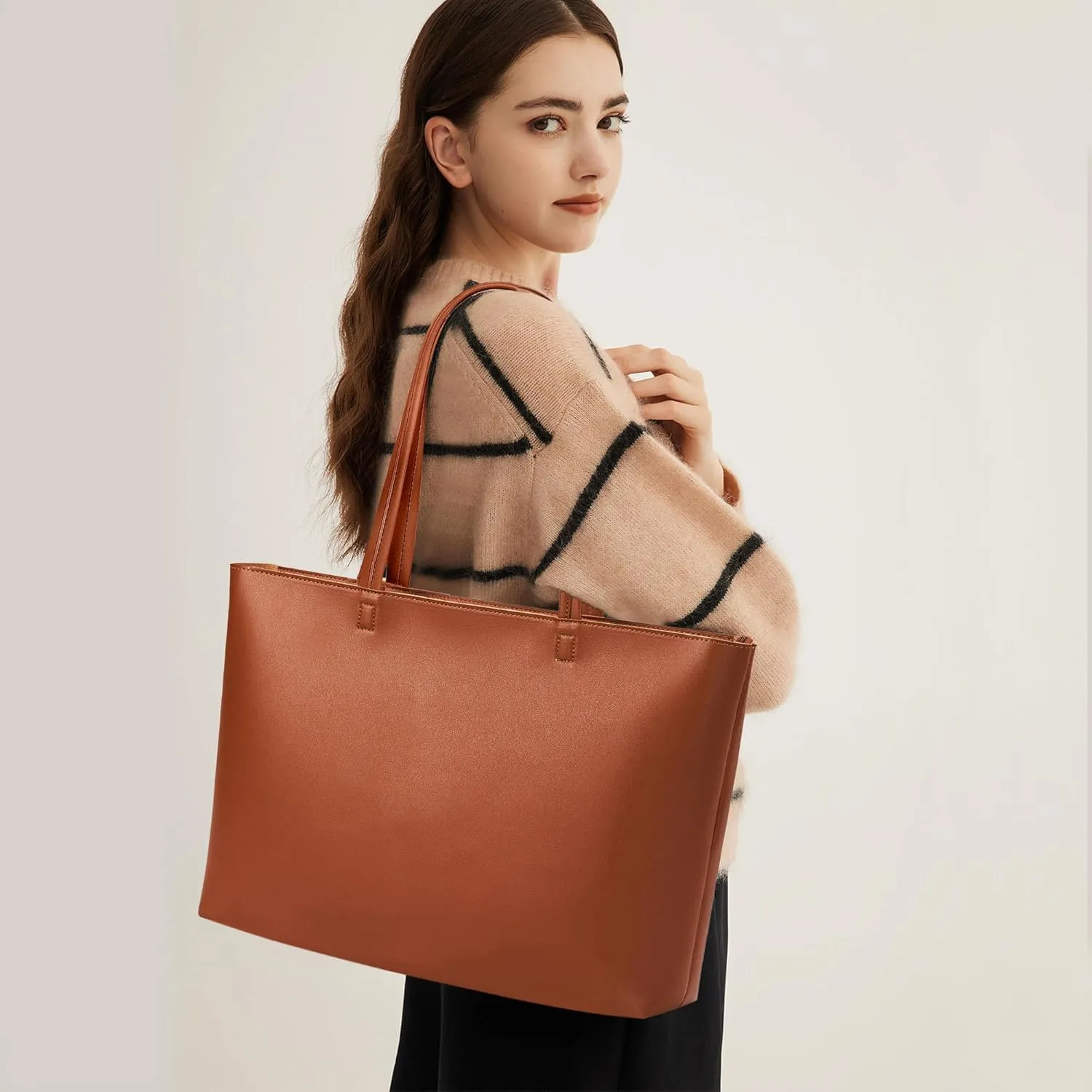 KALIDI Tote Bag Zipper Shoulder Bag Faux Leather Purses Satchel for Women Large Casual Handbag Work Dating College
