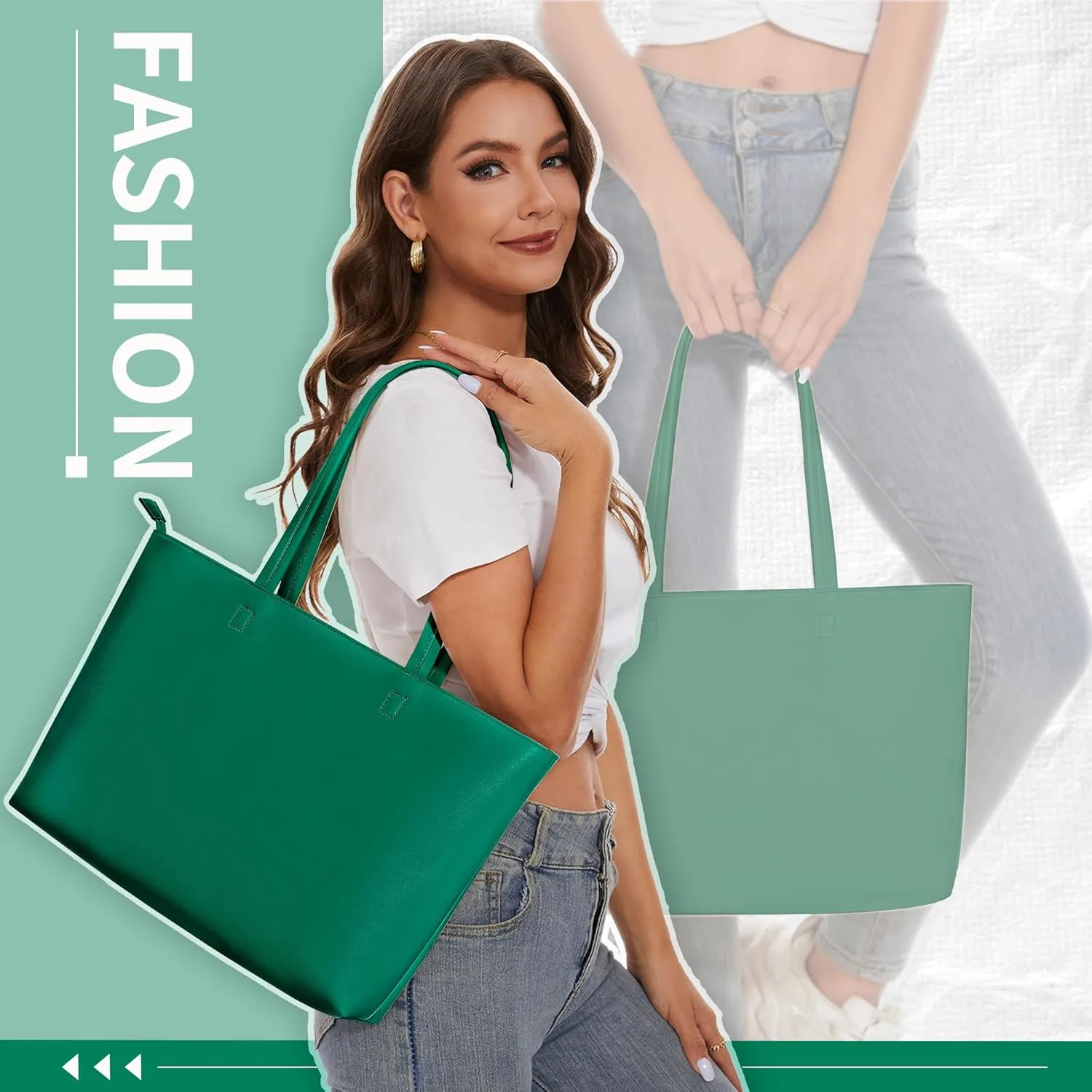 KALIDI Tote Bag Zipper Shoulder Bag Faux Leather Purses Satchel for Women Large Casual Handbag Work Dating College