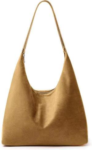 KALIDI Vintage 15L Hobo Bag Faux Suede Tote Zipper Work Bag Vegan Leather Shoulder Strap for Women Travel Purse