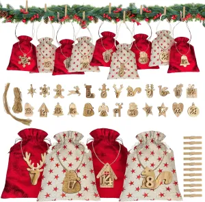 KatchOn, Christmas Advent Calendar Bags with Numbers - Pack of 24 | Red and Beige Christmas Goodie Bags | Santa Sacks Drawstring Christmas Bags | Advent Bags with Numbers for Christmas Decorations