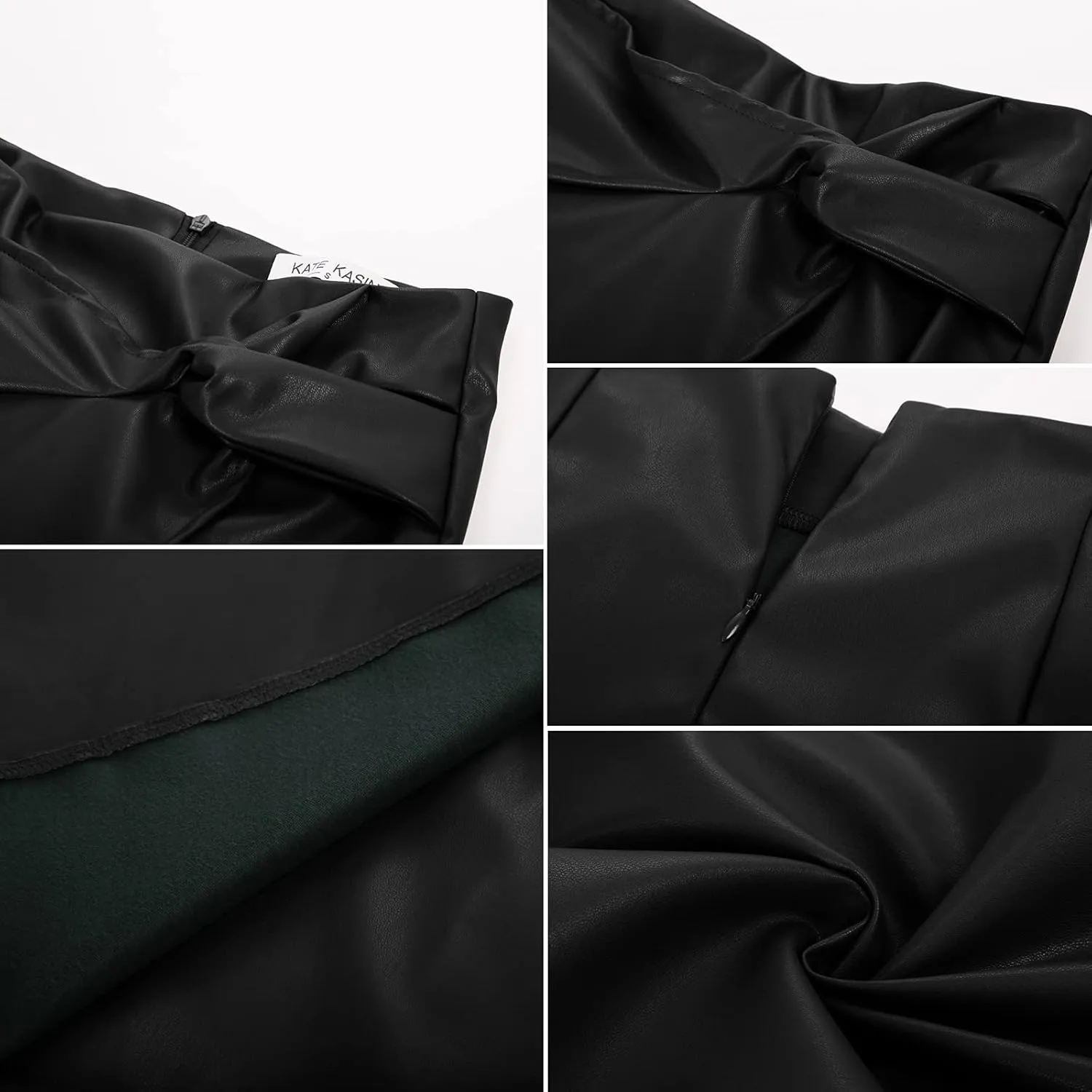 Kate Kasin Women's Faux Leather High Waist Wrap Knit Bodycon Midi Skirt for Business Casual Pencil Skirt
