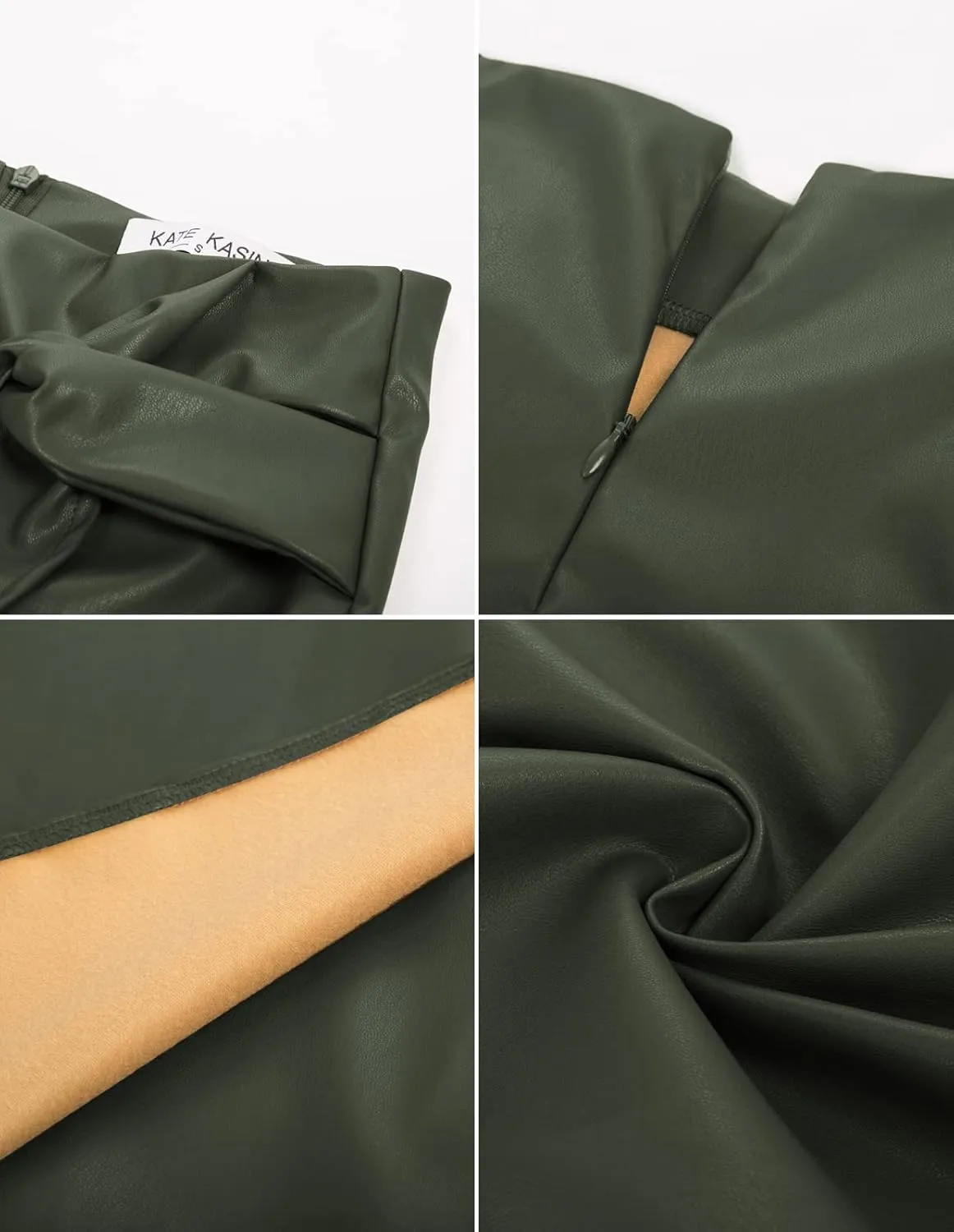 Kate Kasin Women's Faux Leather High Waist Wrap Knit Bodycon Midi Skirt for Business Casual Pencil Skirt