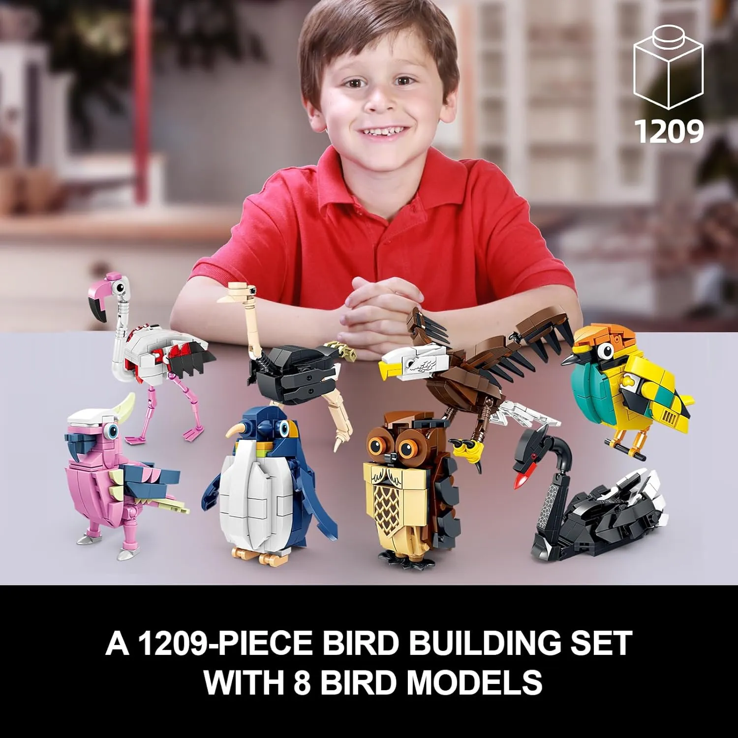 KAZI Bird Toy Building Set - Wild Animals Includes Pink Flamingo,Parrot,Owl,Penguin,Eagle - Learning Toy for Boys and Girls 8-12,Easter Basket Stuffers,Party Favors,Prizes,Goodie Bags,Birthday Gifts