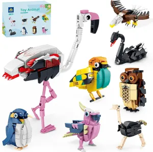 KAZI Bird Toy Building Set - Wild Animals Includes Pink Flamingo,Parrot,Owl,Penguin,Eagle - Learning Toy for Boys and Girls 8-12,Easter Basket Stuffers,Party Favors,Prizes,Goodie Bags,Birthday Gifts