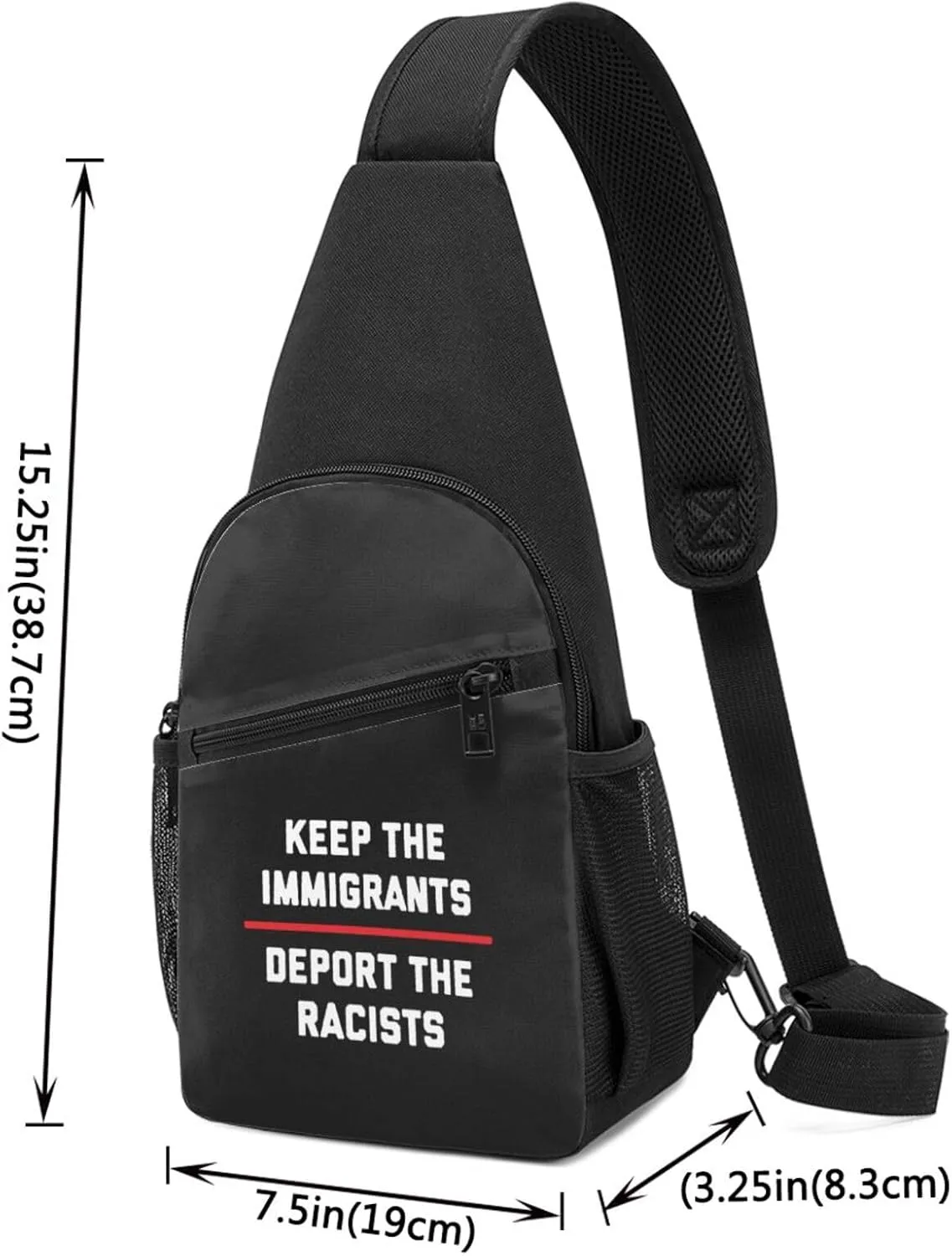 Keep The Immigrants Deport The Racists Unisex Chest Bag Lightweight Crossbody Shoulder Bag Travel Pocket Black