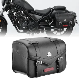 KEMIMOTO Dome Modern Side Bag 30L Large Capacity Bottom Anti-slip Saddlebag PU Leather with Waterproof Rain Cover Quick Installation Straps Universal for Softail Dyna Sportster Shaow Rebel Vulcan