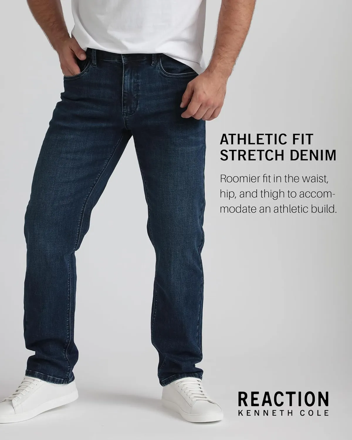 Kenneth Cole REACTION Athletic Fit Jeans for Men - Soft and Flexible Stretch Jeans - Men's Jeans Roomier Fit