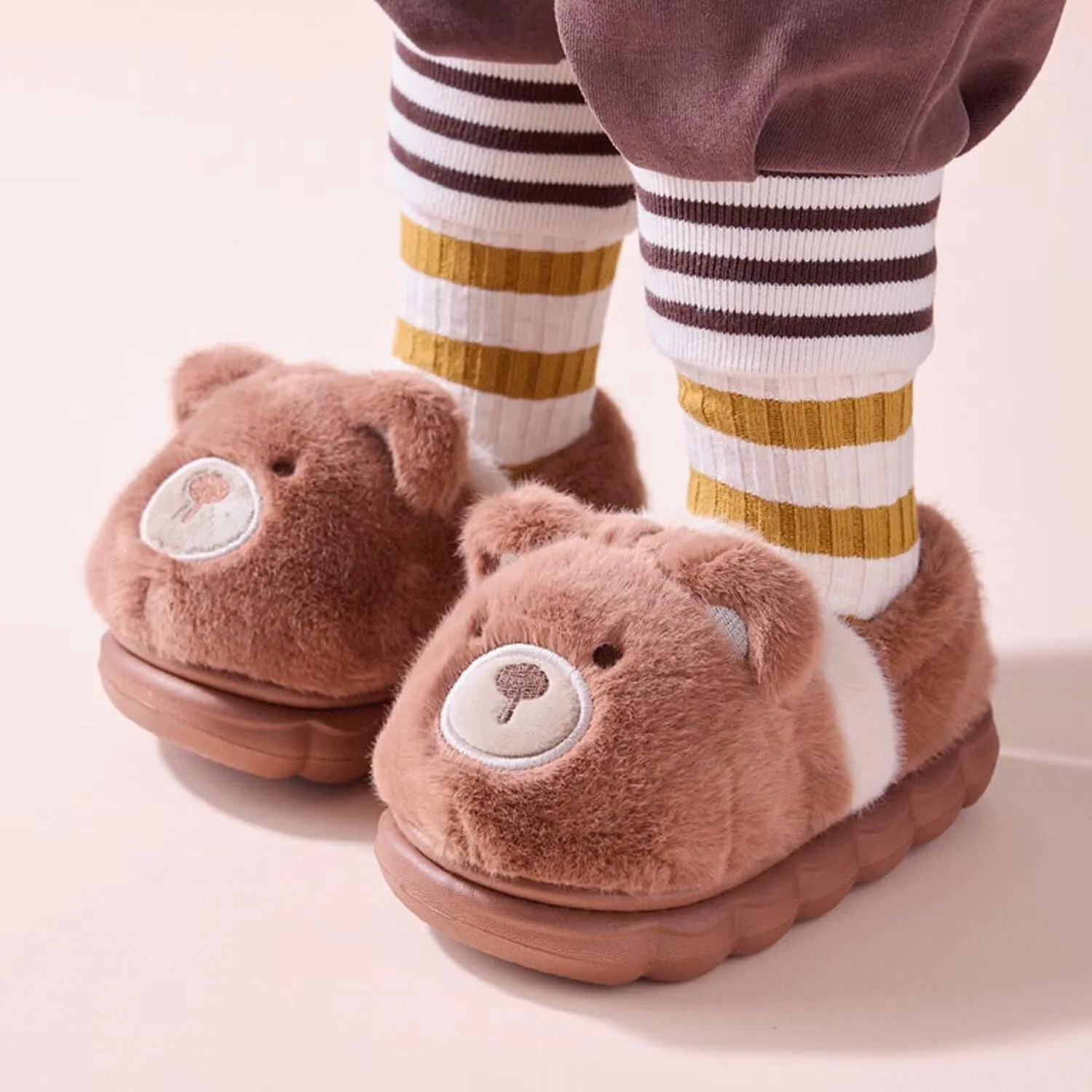 KEYUSHOP Toddler Slippers Boys Girls Kids House Slippers Animal Slippers Bear Bunny Frog Cow Slippers Non-slip Preppy Slippers Warm Winter Fuzzy Slippers Indoor Outdoor House Shoes