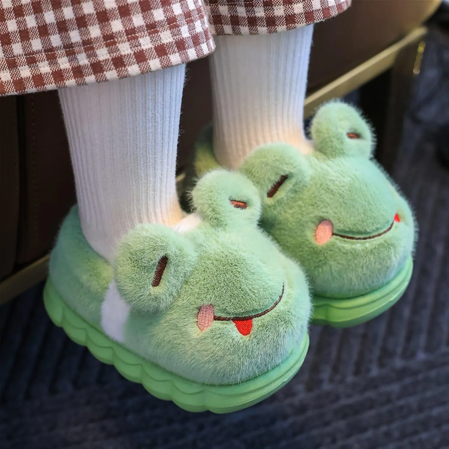 KEYUSHOP Toddler Slippers Boys Girls Kids House Slippers Animal Slippers Bear Bunny Frog Cow Slippers Non-slip Preppy Slippers Warm Winter Fuzzy Slippers Indoor Outdoor House Shoes