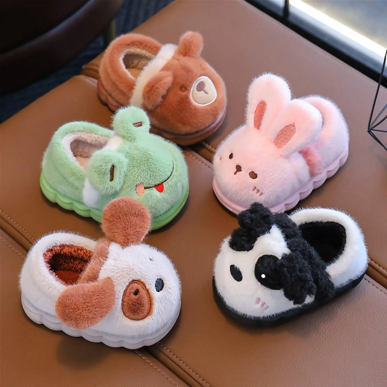 KEYUSHOP Toddler Slippers Boys Girls Kids House Slippers Animal Slippers Bear Bunny Frog Cow Slippers Non-slip Preppy Slippers Warm Winter Fuzzy Slippers Indoor Outdoor House Shoes