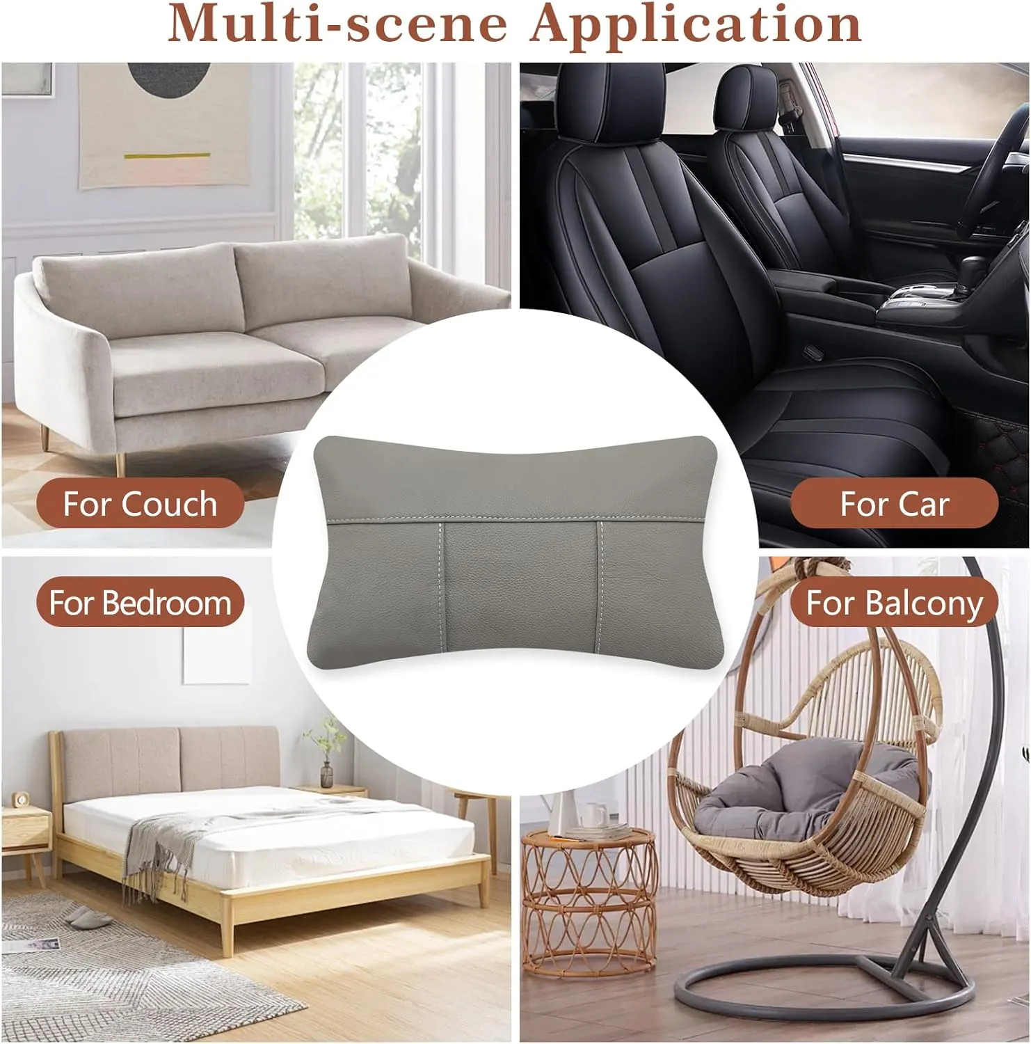 Kidol & Shellder Genuine Leather Pillow Cover 12x20 - Luxury Full Grain Cowhide Pillow Covers for Couch Sofa Bed - Soft Durable Decorative Throw Pillow Covers with Hidden Zipper (Grey)