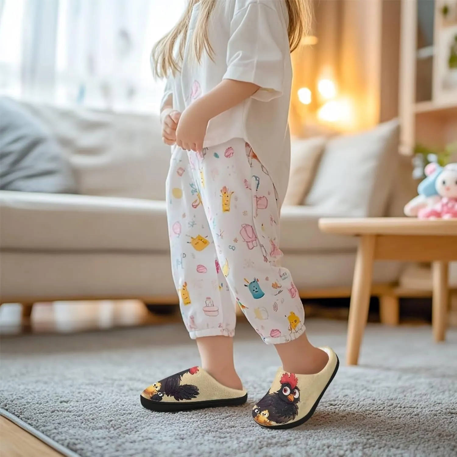 Kids Animal Print Slippers Soft Plush Warm Slippers Lightweight Non Slip Winter Fuzzy Flat Shoes House Shoes for Boys Girls US 9-15