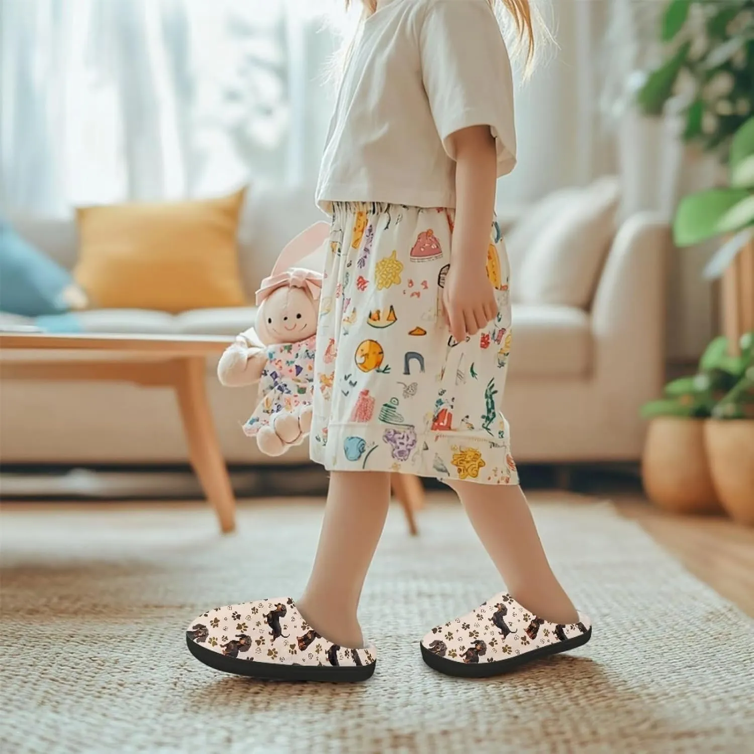 Kids Fluffy Slippers for Winter, Warm Closed Toe Home Slippers, Soft Cozy Scuff Slippers for Boys Girls