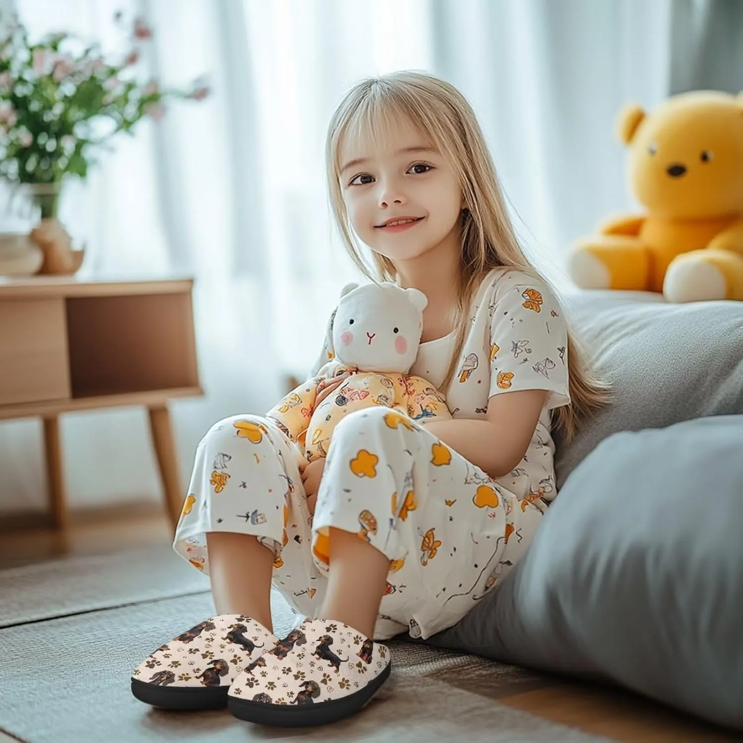 Kids Fluffy Slippers for Winter, Warm Closed Toe Home Slippers, Soft Cozy Scuff Slippers for Boys Girls