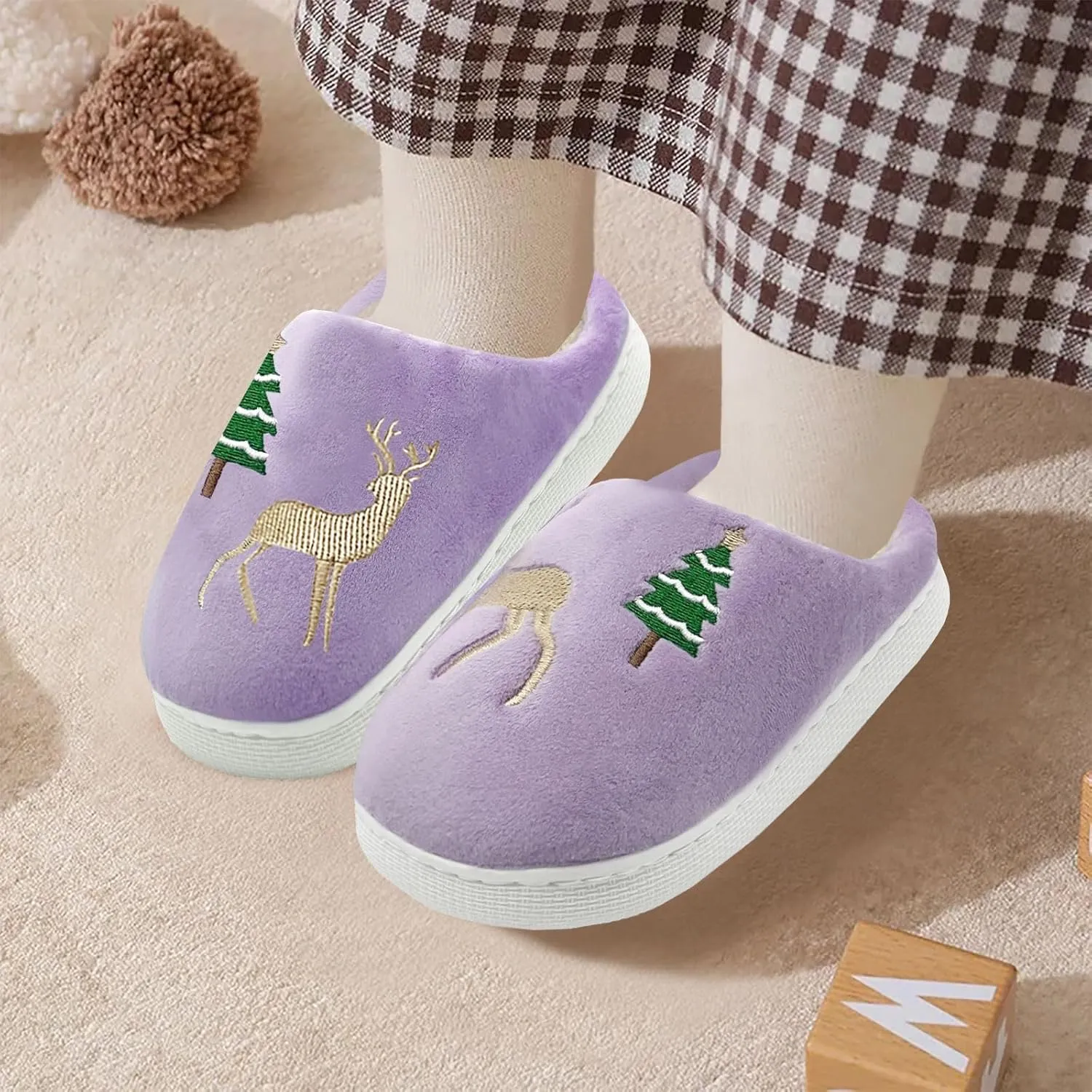 Kids Reindeer Slippers - Soft, Cozy, Non-Slip Indoor Shoes for Toddlers - Christmas Gifts for Boys & Girls