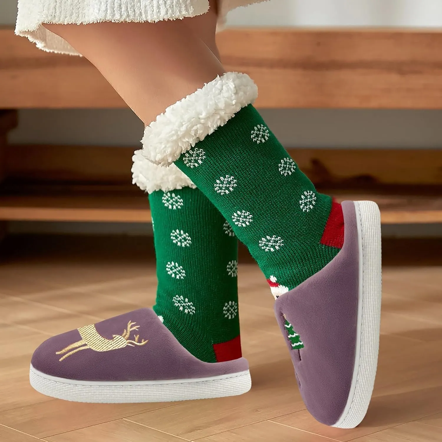 Kids Reindeer Slippers - Soft, Cozy, Non-Slip Indoor Shoes for Toddlers - Christmas Gifts for Boys & Girls