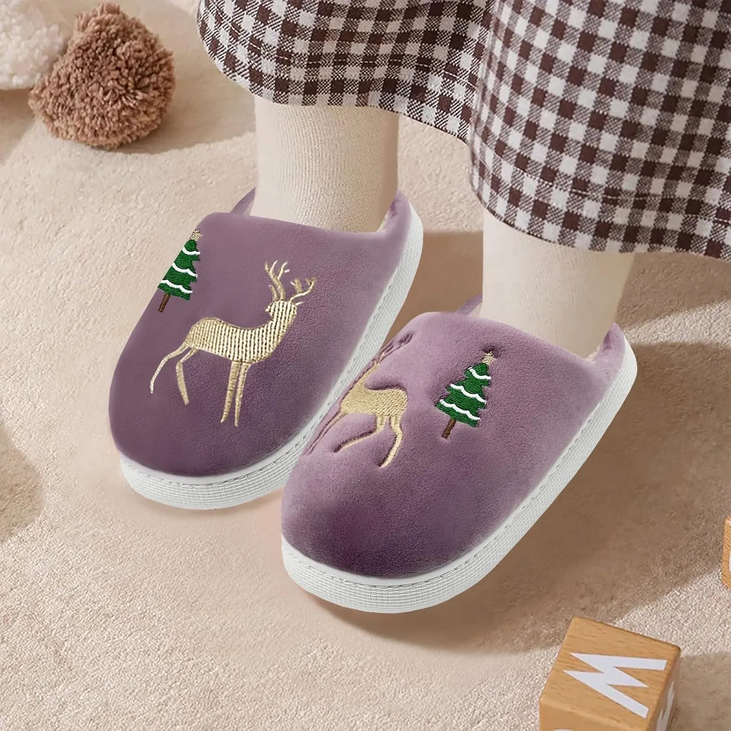 Kids Reindeer Slippers - Soft, Cozy, Non-Slip Indoor Shoes for Toddlers - Christmas Gifts for Boys & Girls