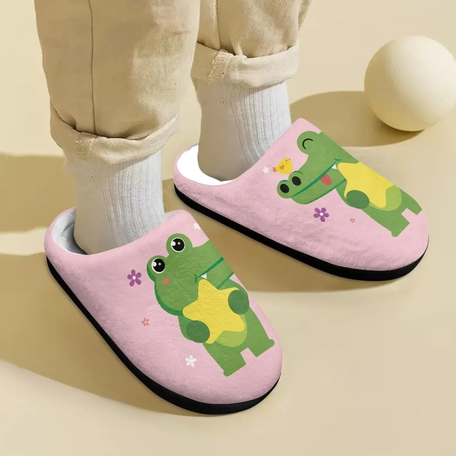 Kids Slippers for Boys Girls, Cute Soft Plush Anti-slip Fluffy Fuzzy House Slippers with Memory Foam for Home Outside