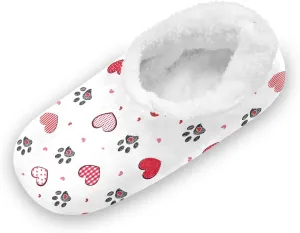 Kids Winter Slippers Black Doodle Hearts Animal Paw Print Warm Soft Non Slip House Slippers for Boys Girls Indoor