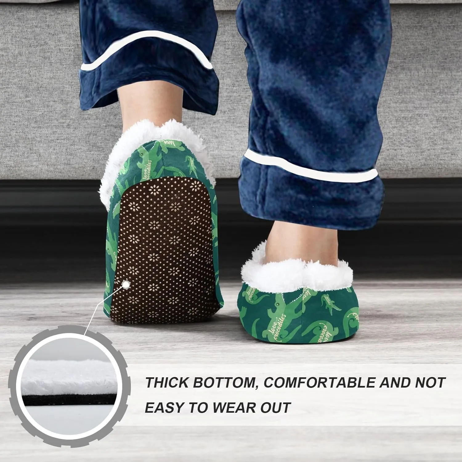 Kids Winter Slippers Crocodiles Green Animal Warm Soft Non Slip House Slippers for Boys Girls Indoor