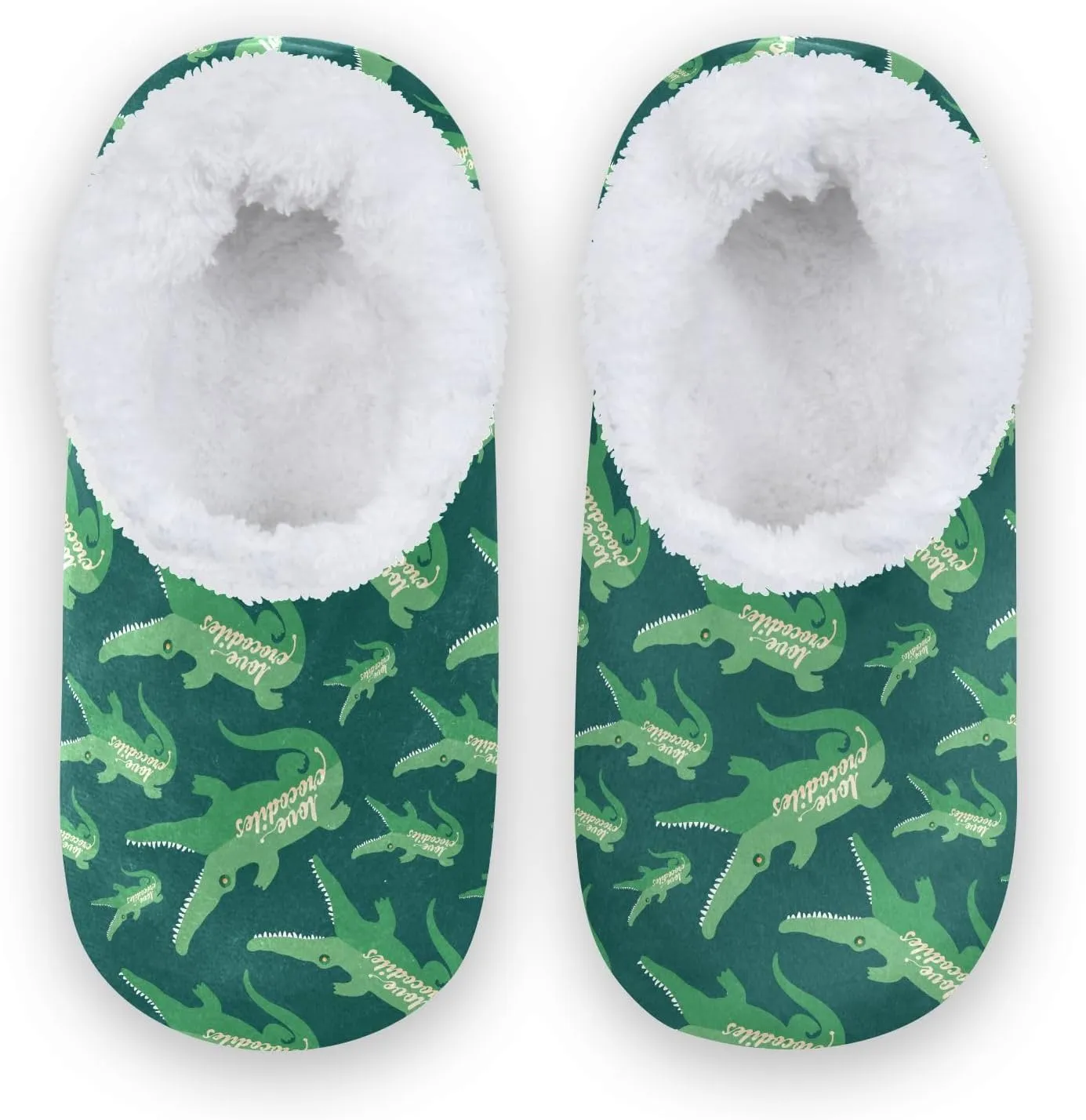Kids Winter Slippers Crocodiles Green Animal Warm Soft Non Slip House Slippers for Boys Girls Indoor