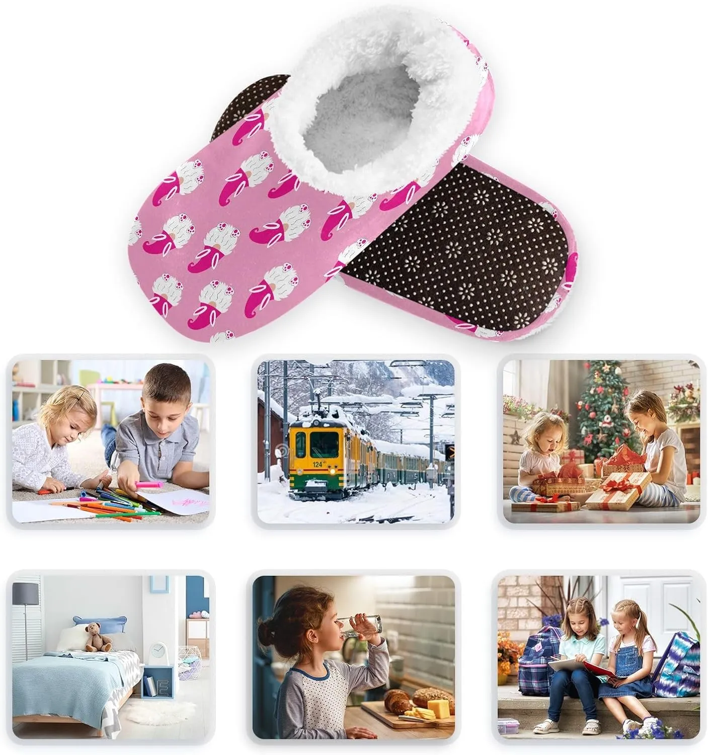 Kids Winter Slippers Easter Day Rabbit Gnomes and Bunny Ears Warm Soft Non Slip House Slippers for Boys Girls Indoor