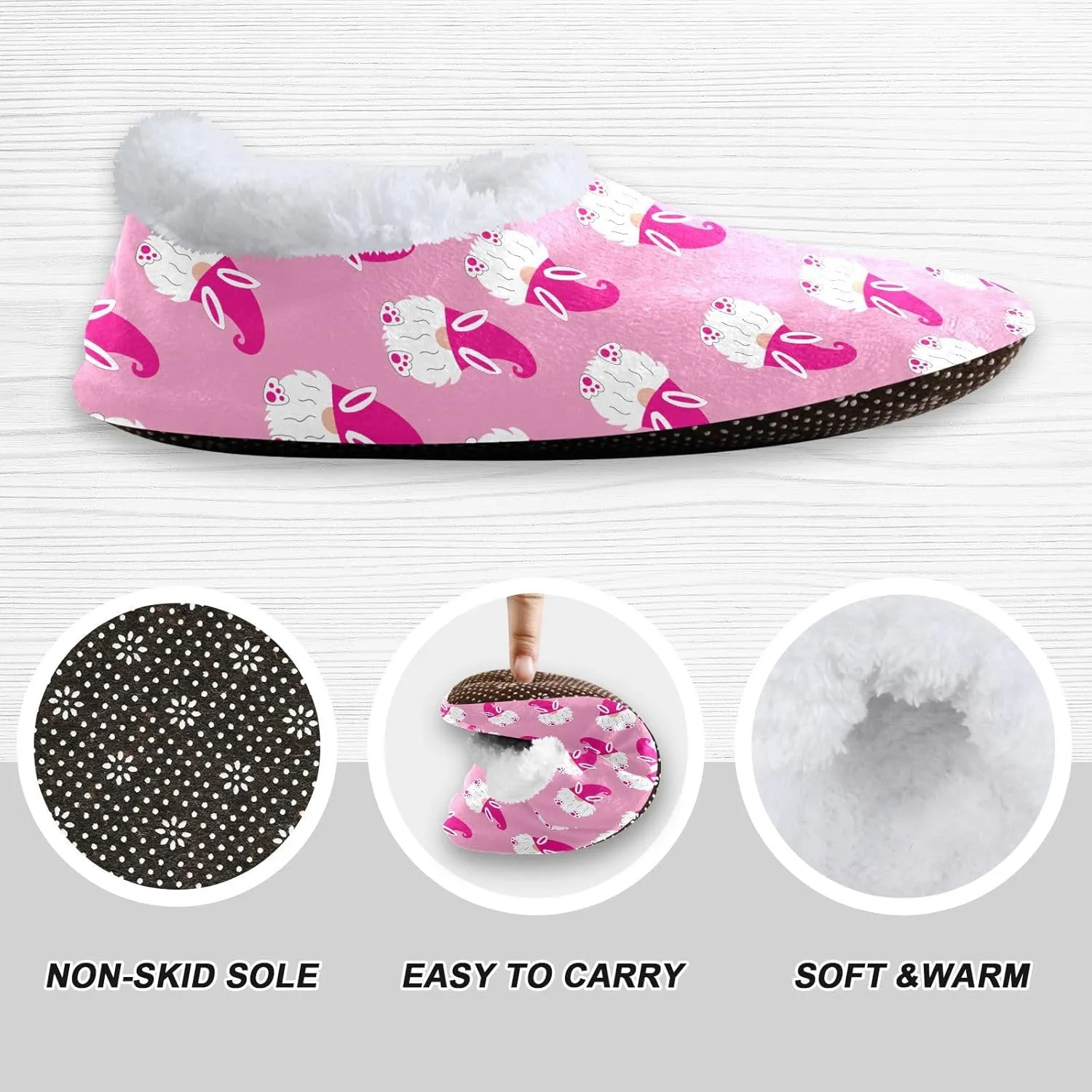 Kids Winter Slippers Easter Day Rabbit Gnomes and Bunny Ears Warm Soft Non Slip House Slippers for Boys Girls Indoor