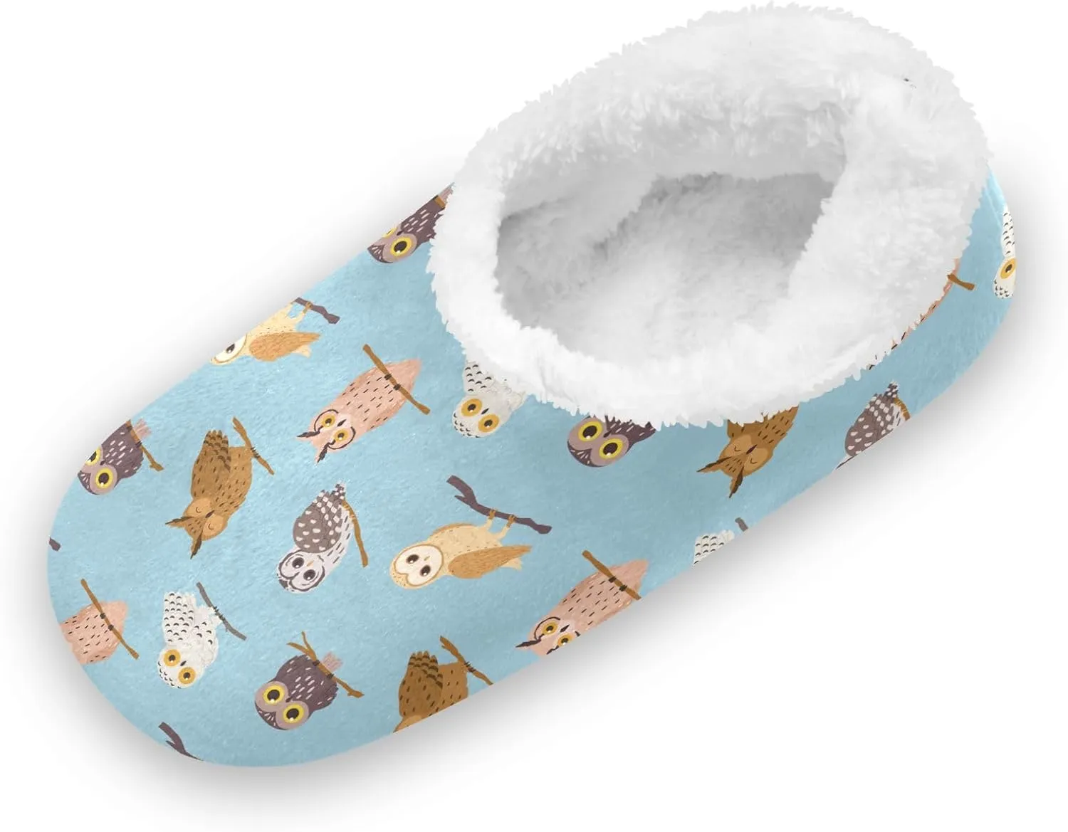 Kids Winter Slippers Funny Owls Tree Branch Birds Retro Warm Soft Non Slip House Slippers for Boys Girls Indoor