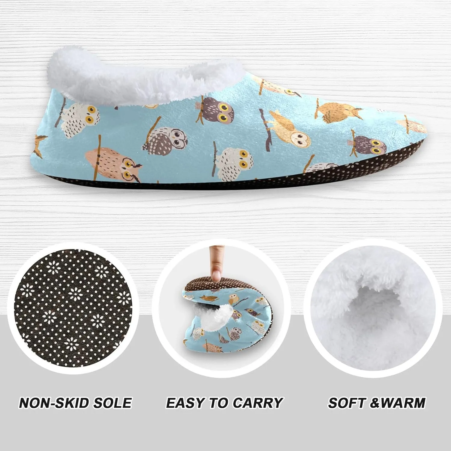 Kids Winter Slippers Funny Owls Tree Branch Birds Retro Warm Soft Non Slip House Slippers for Boys Girls Indoor