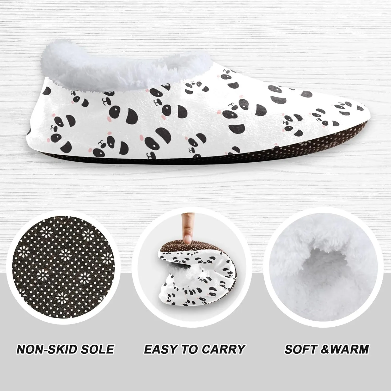 Kids Winter Slippers Panda Face Lovely Cartoon Animal Print Warm Soft Non Slip House Slippers for Boys Girls Indoor