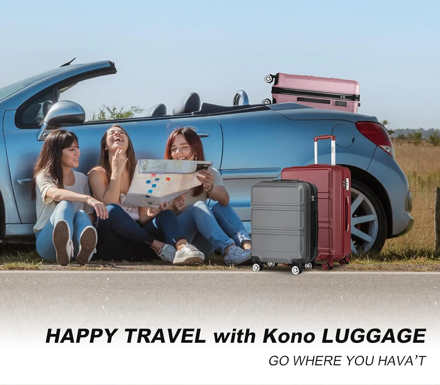 Kono Carry On Luggage Set Lightweight Airline Approved Carry On Suitcase with TSA Lock Spinner Wheels Durable Luggage Hardside Apricot Blue