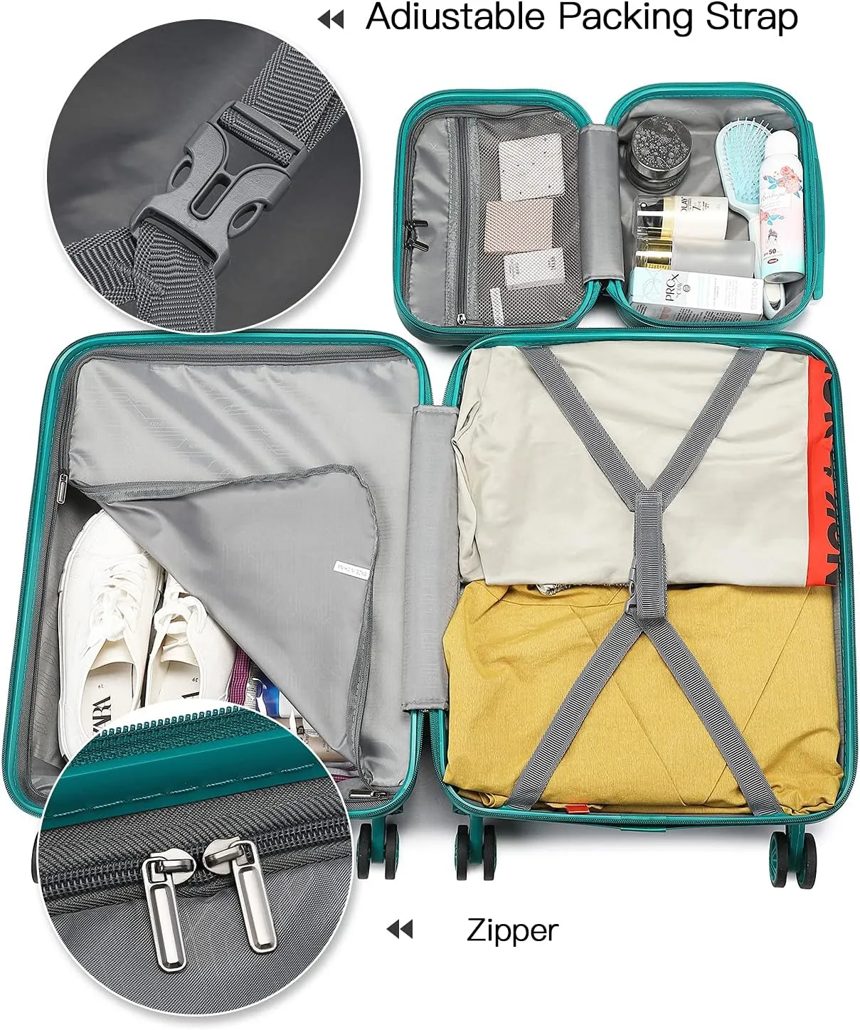 Kono Carry On Luggage Set Lightweight Airline Approved Carry On Suitcase with TSA Lock Spinner Wheels Durable Luggage Hardside Turquoise