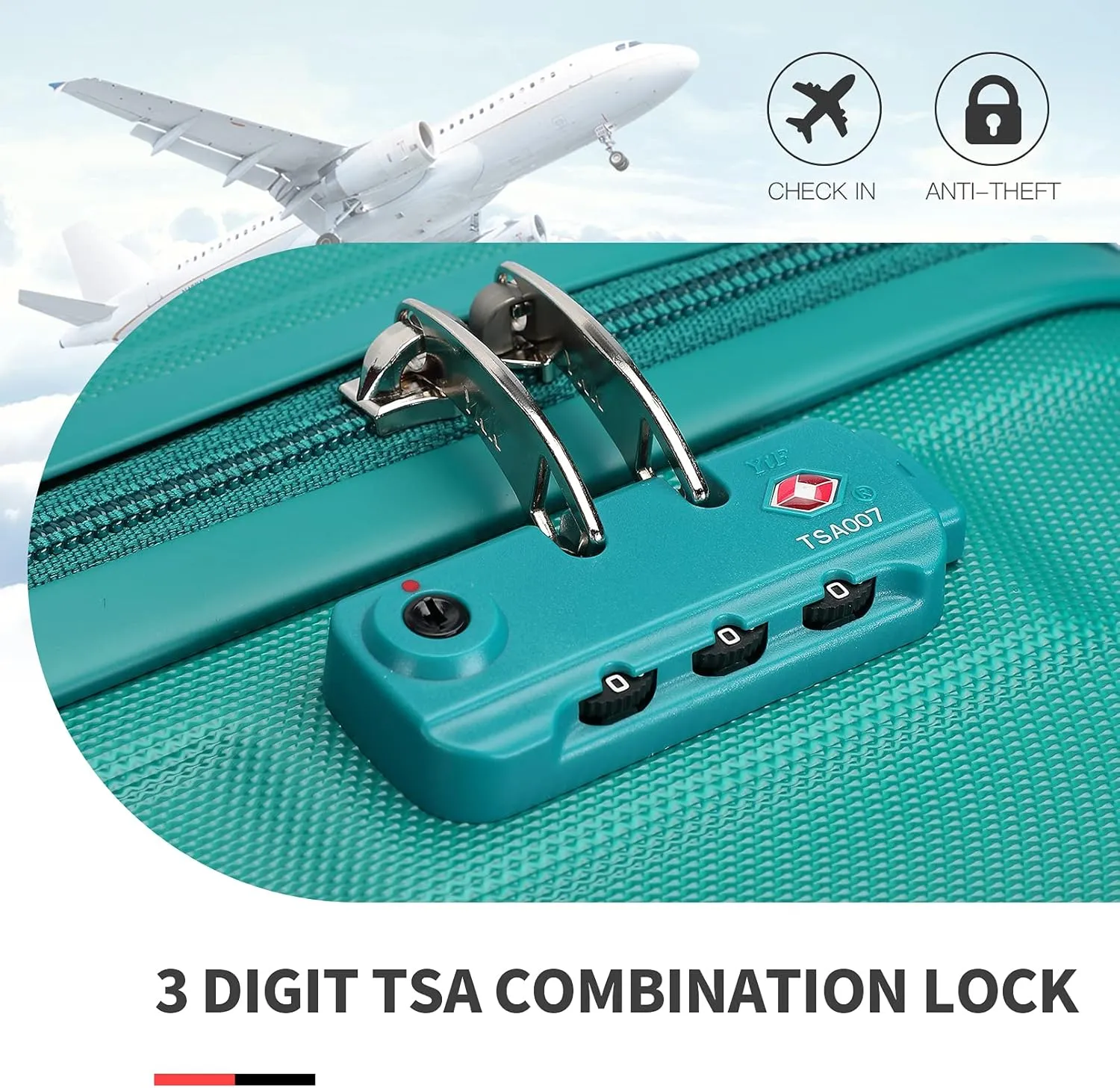Kono Carry On Luggage Set Lightweight Airline Approved Carry On Suitcase with TSA Lock Spinner Wheels Durable Luggage Hardside Turquoise