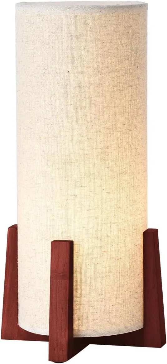 KUNJOULAM Modern Small Table Lamps, Nightstand Lamp with Linen Fabric Shade, 13.9" Cylinder Bedside Table Lamp for Bedroom, Cafe, Living Room Home Decor