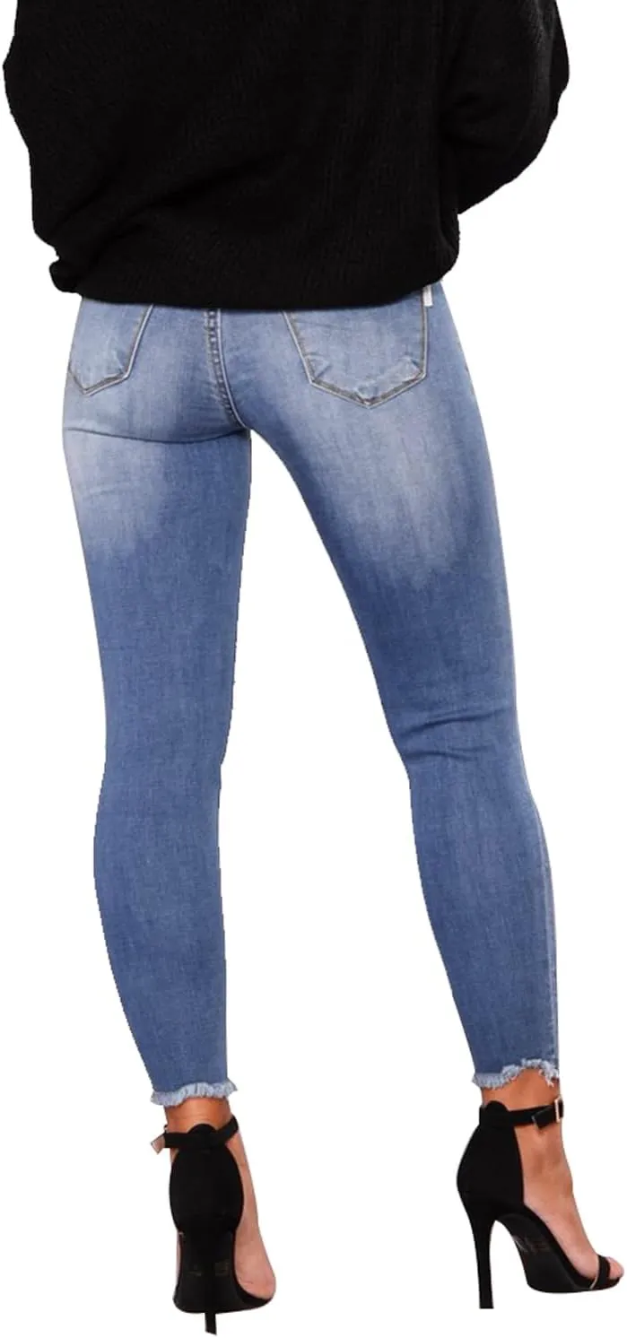KUNMI Women's Skinny Ripped Trendy Jeans Distressed Stretchy Denim Pants