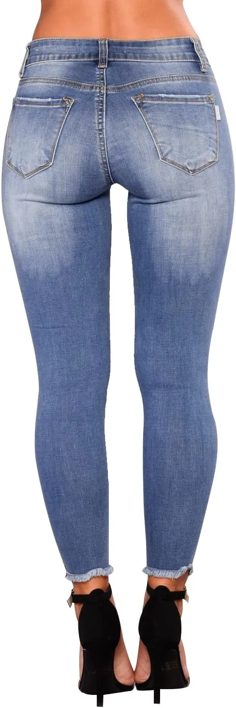 KUNMI Women's Skinny Ripped Trendy Jeans Distressed Stretchy Denim Pants