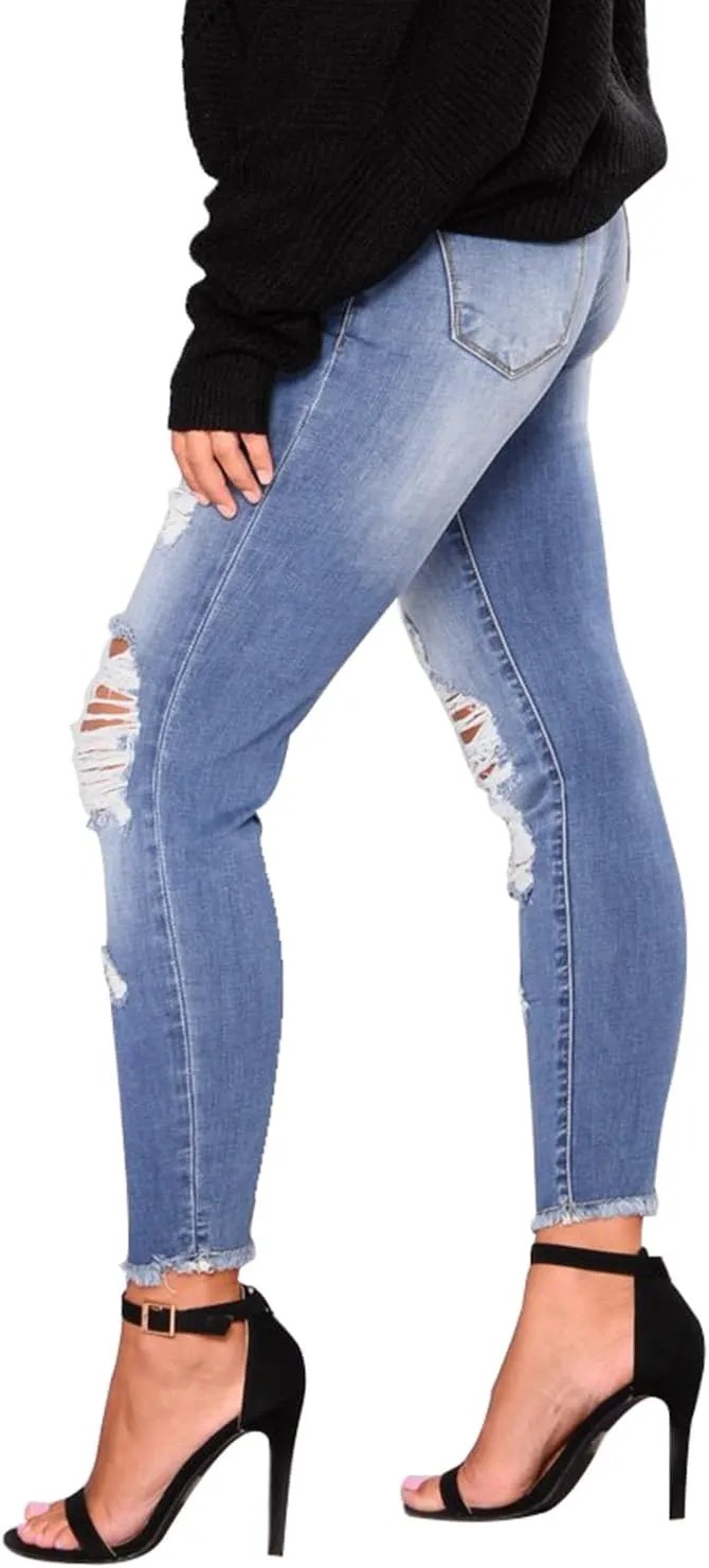 KUNMI Women's Skinny Ripped Trendy Jeans Distressed Stretchy Denim Pants
