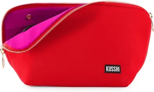 KUSSHI Washable Travel Makeup & Cosmetic Bag - Brush Organizer Sold Separately (Signature, Candy Apple Red/Pink)