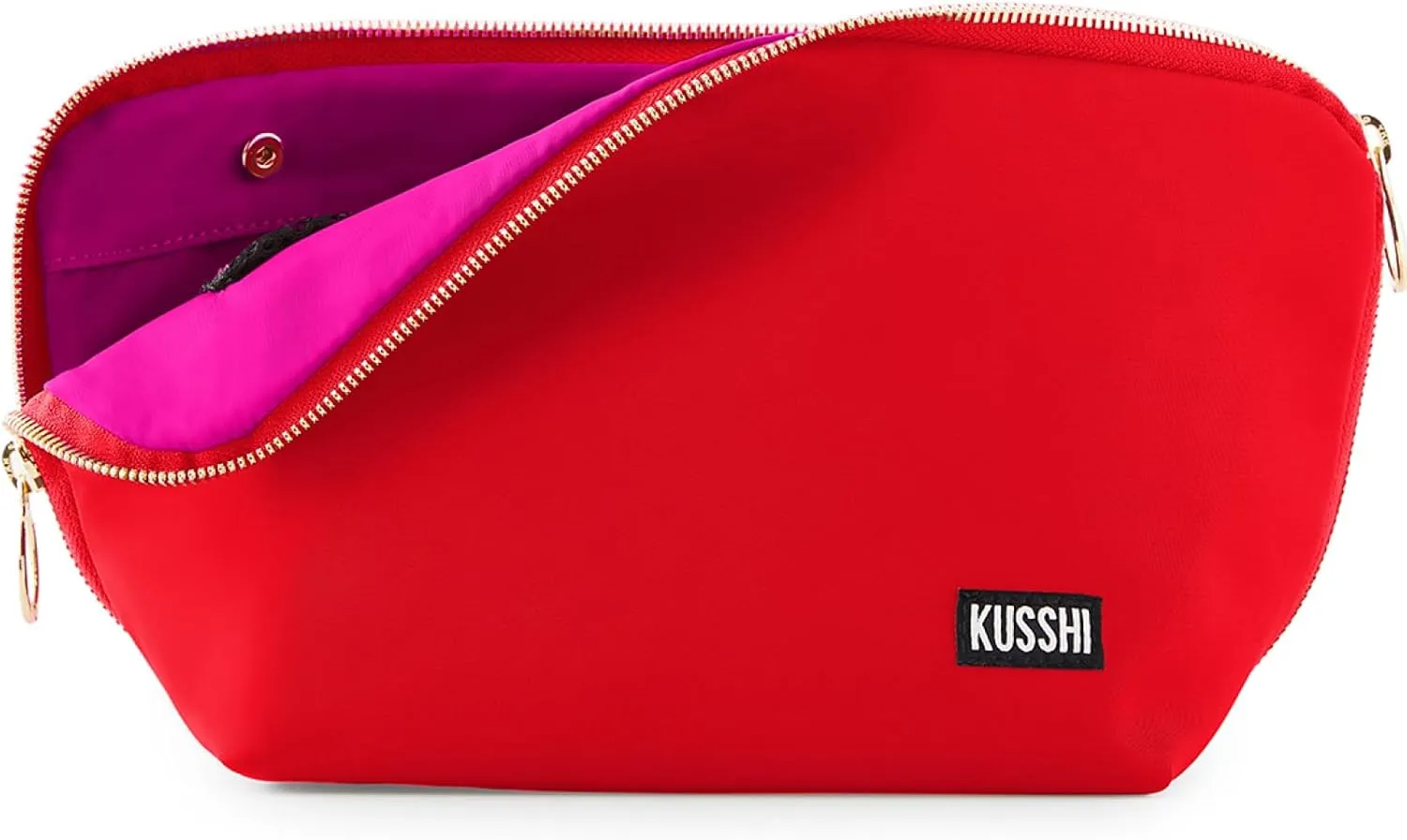 KUSSHI Washable Travel Makeup & Cosmetic Bag - Brush Organizer Sold Separately (Signature, Candy Apple Red/Pink)
