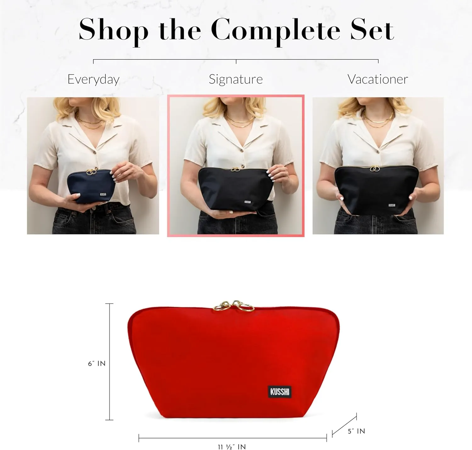 KUSSHI Washable Travel Makeup & Cosmetic Bag - Brush Organizer Sold Separately (Signature, Candy Apple Red/Pink)