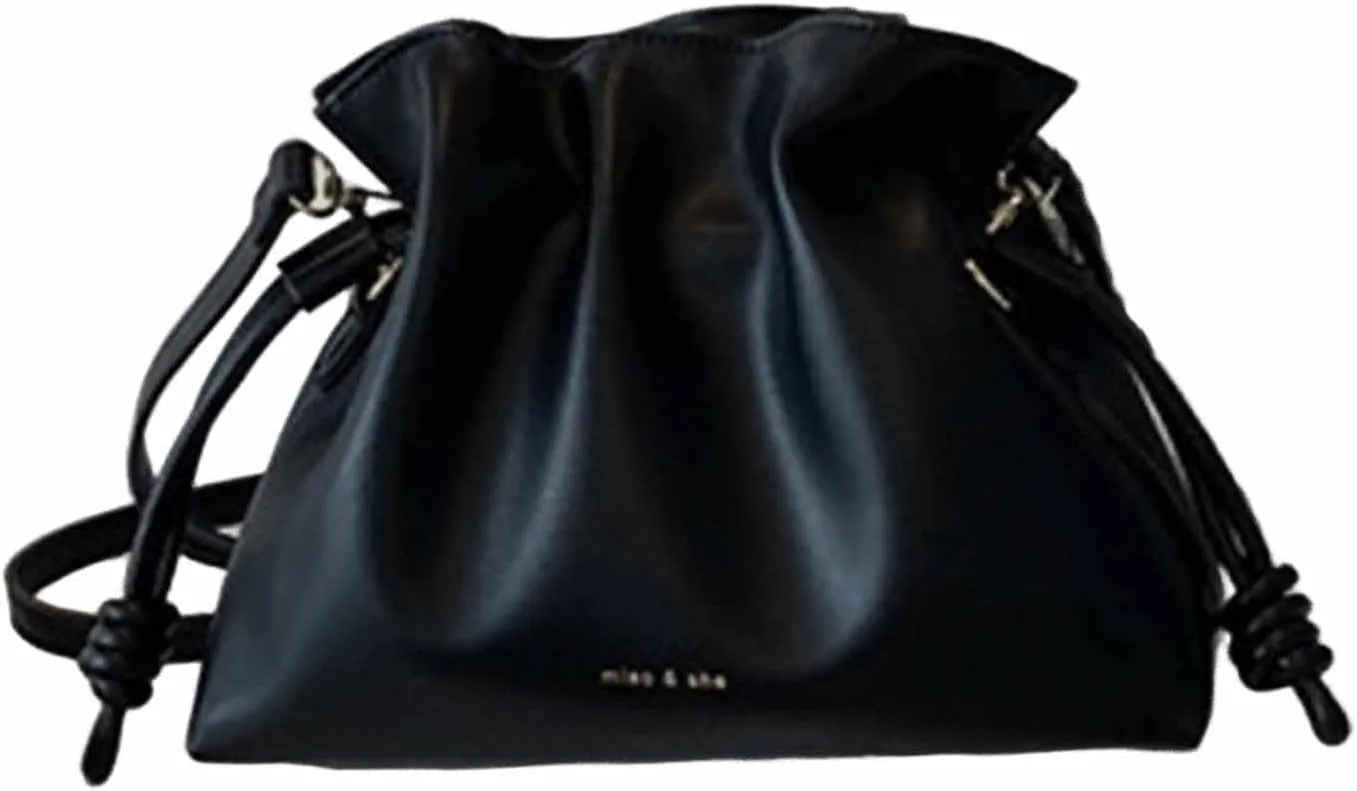 Ladies' fashionable minimalist bag, drawstring bucket bag, single shoulder crossbody bag, pleated bag
