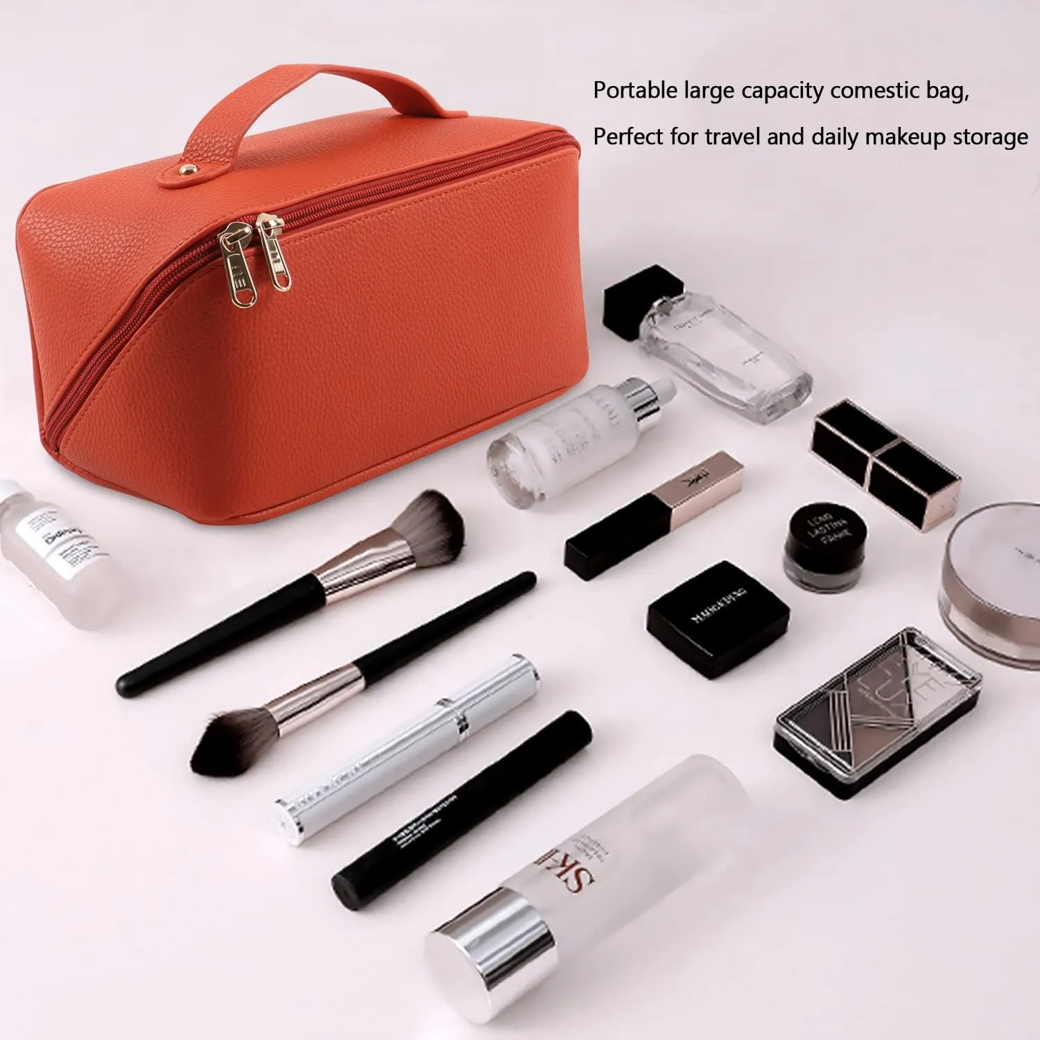 Large Capacity Cosmetic Bag, Travel Cosmetic Storage Bag with Handle, Portable Zipper Cosmetic Bag Toiletry Bag Makeup Bag Large with Compartments for Women Girls