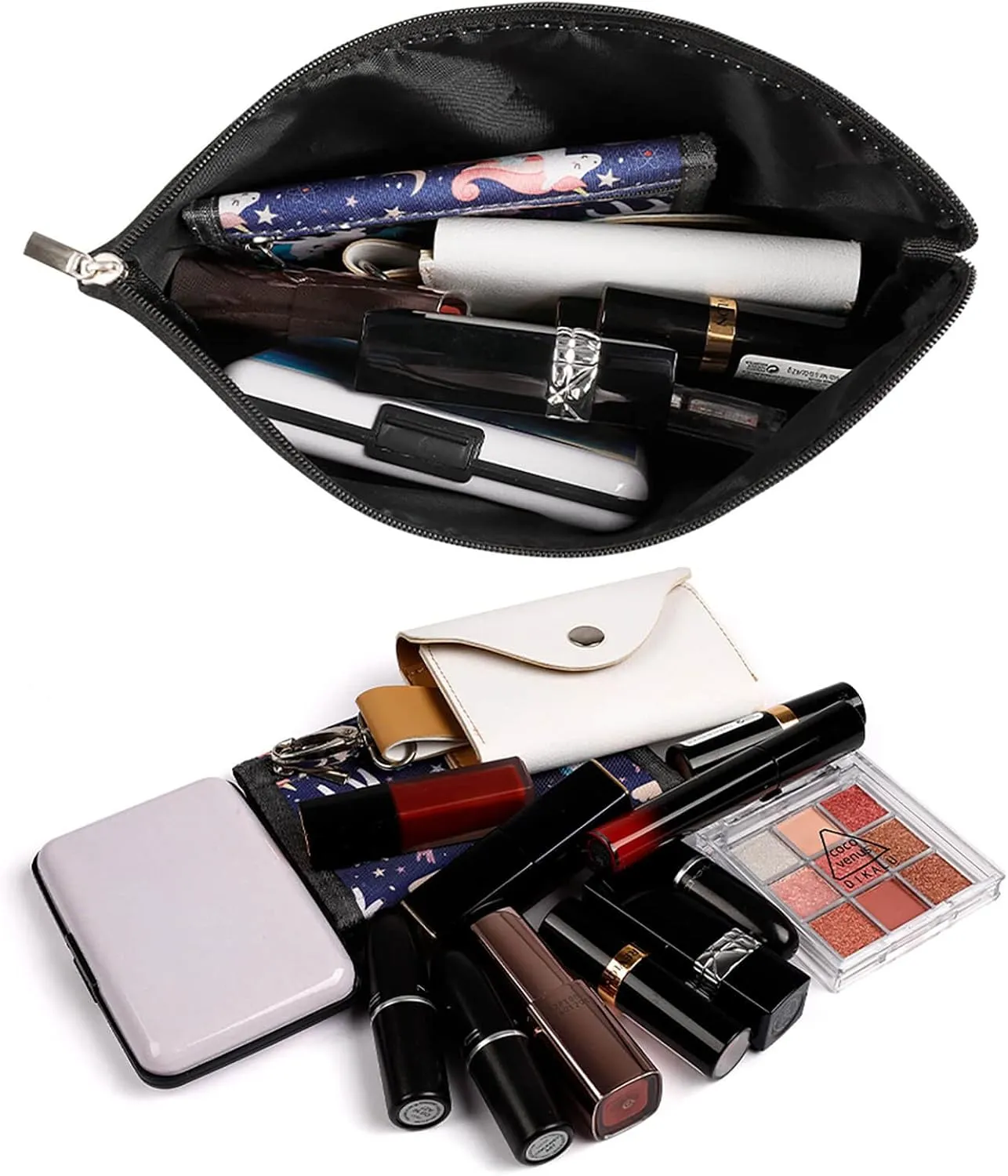 Large Capacity Makeup Bags for Women Portable Leather with Zipper Travelling Makeup Bag Blue And Green Parakeets Printed