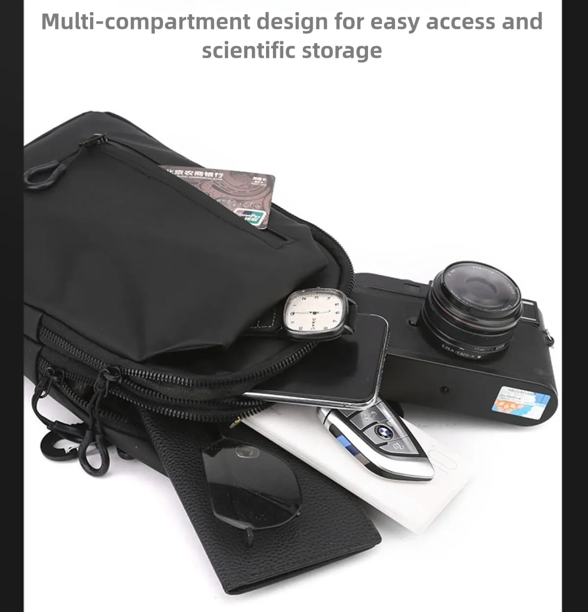 Large-capacity multi-compartment storage bag, portable outdoor shoulder bag, equipped with headphones and a USB charging port.(Army green earphones charging double-layer zipper model)