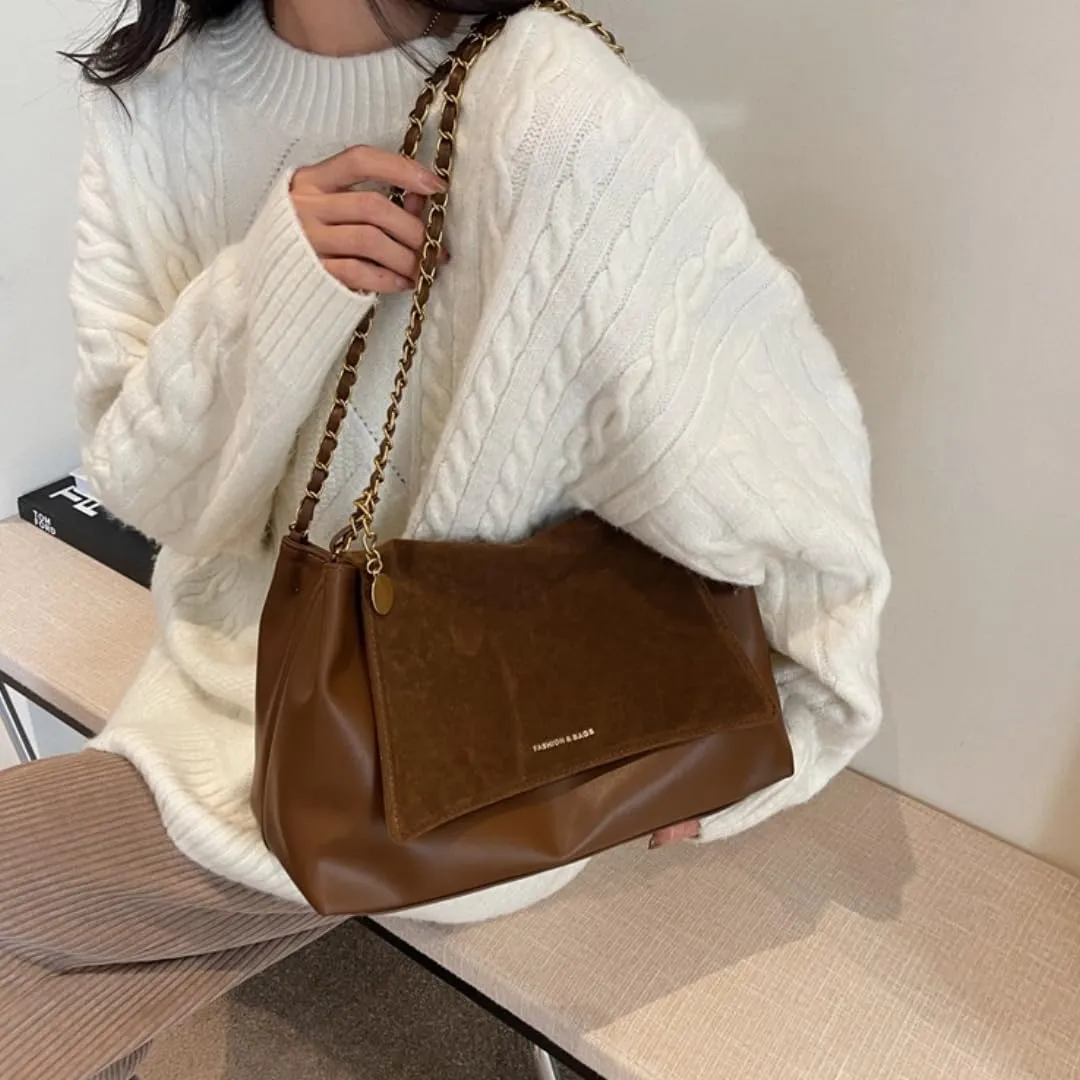 Large Capacity Underarm Briefcase for Women, Minimalist Chain Shoulder Bag, Chic & Practical for Commute