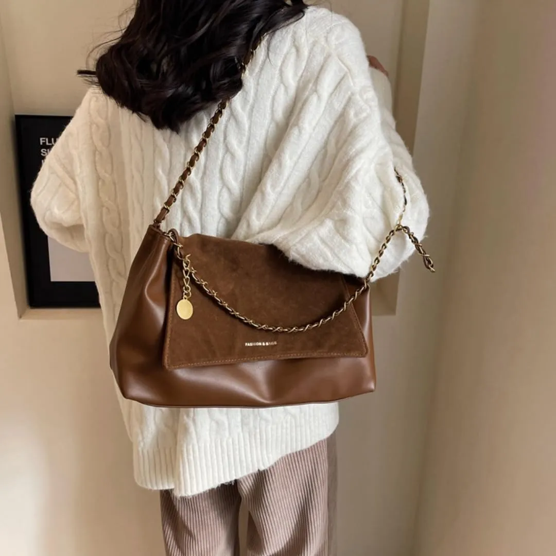 Large Capacity Underarm Briefcase for Women, Minimalist Chain Shoulder Bag, Chic & Practical for Commute