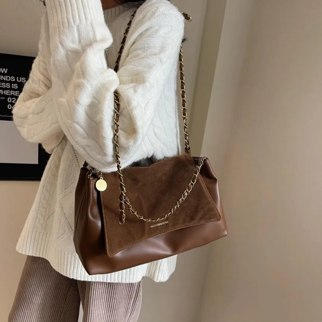 Large Capacity Underarm Briefcase for Women, Minimalist Chain Shoulder Bag, Chic & Practical for Commute