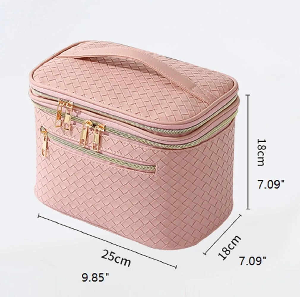 Large Makeup Bag for Women Double Layer Cosmetic Bag with Jewelry Organizer Compartment Waterproof Travel Toiletry Bag (A/White)
