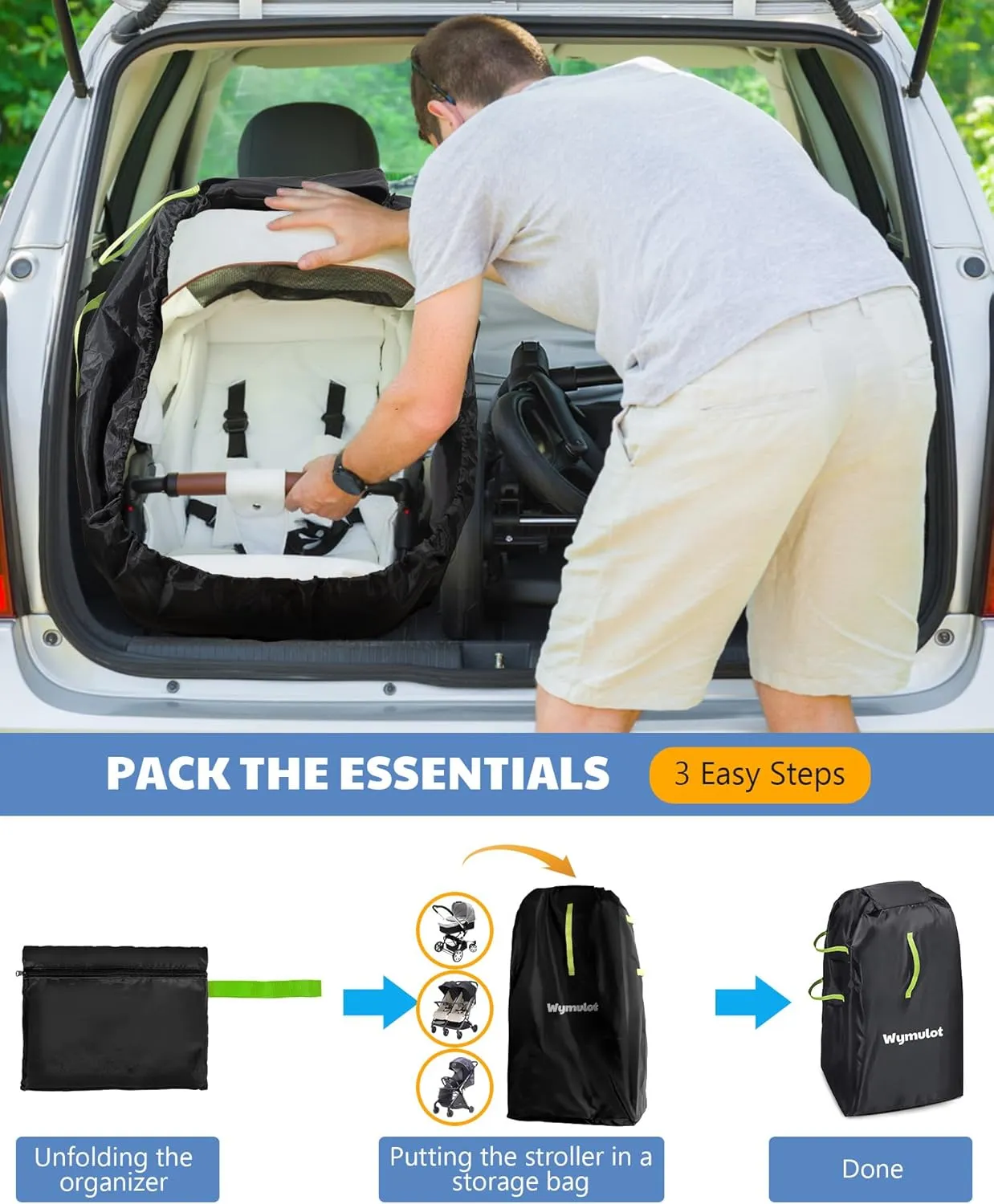 Large Stroller Bag for Airplane, Waterproof Stroller Travel Bag, Gate Check Stroller Bag for Single/Double Stroller Travel Bag with Handle and Drawstring Closure Stroller Cover (Black)